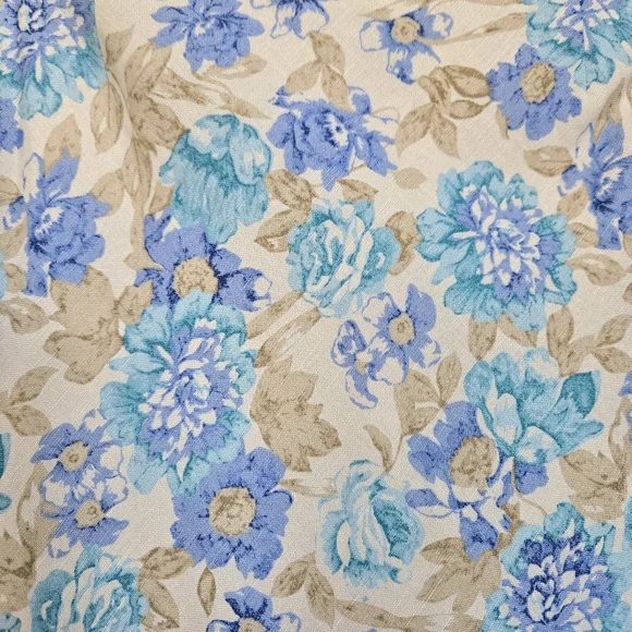 Linen Skirt, Pale Gold & Blue Floral Midi, Shabby Casual Cottagecore Coquette - Picture 7 of 10